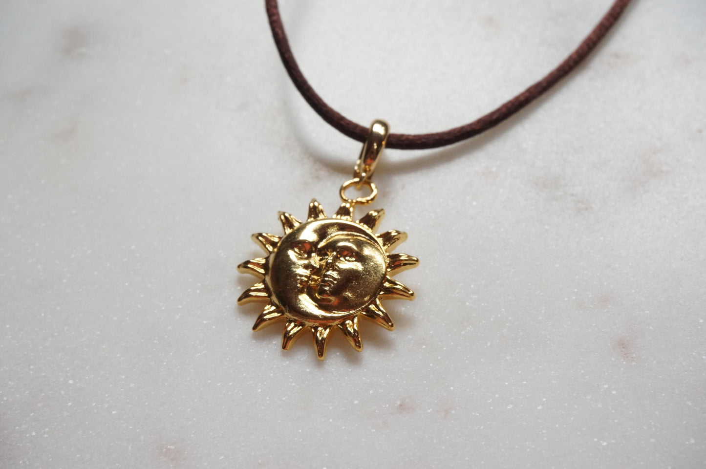 Gold/Silver Sun and Moon Pendant Boho Sateen Cord Necklace