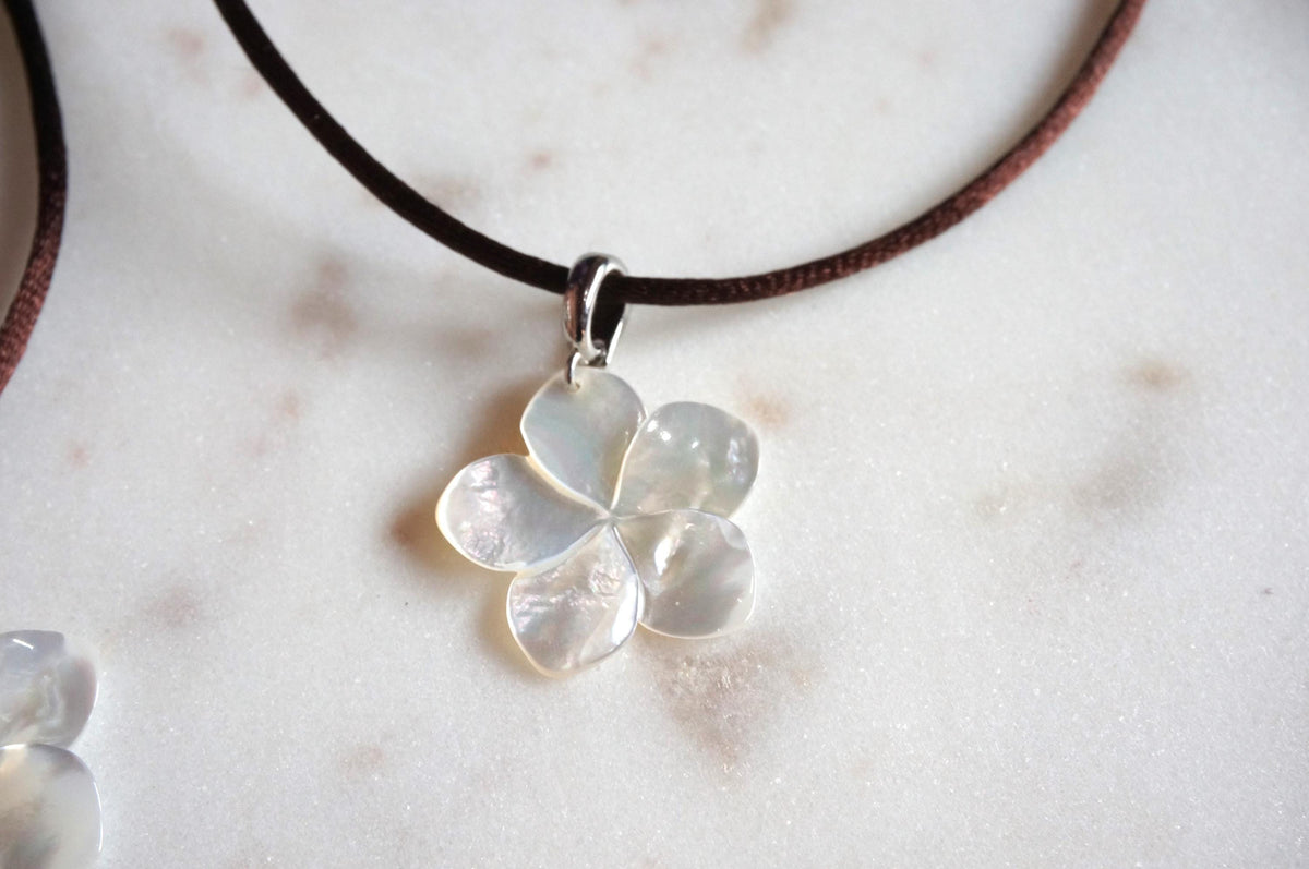 Pearl Hibiscus Pendant Nylon Sateen Cord Necklace