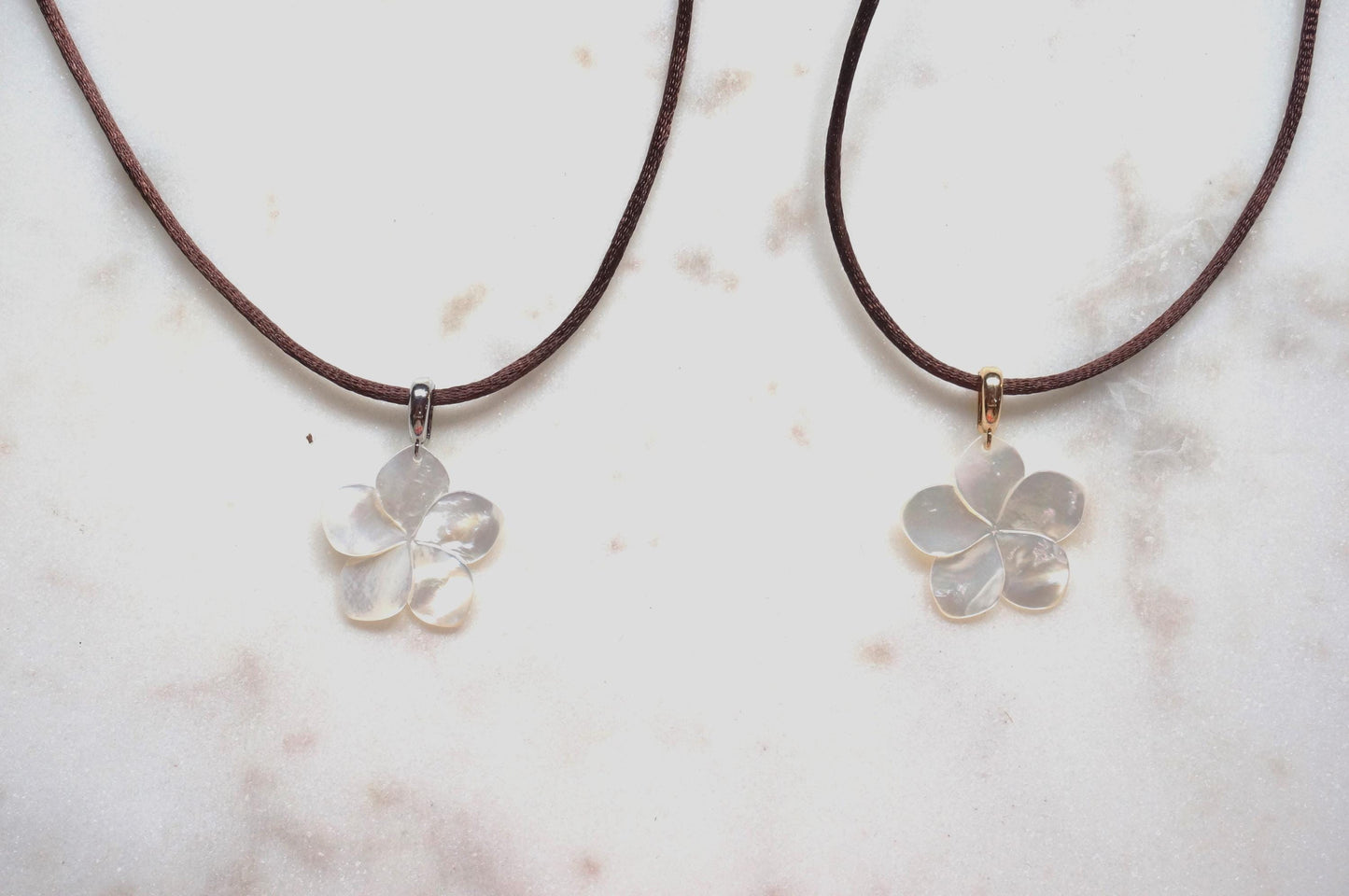 Pearl Hibiscus Pendant Nylon Sateen Cord Necklace