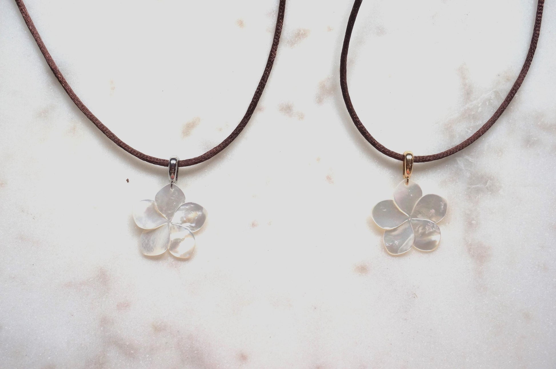 Pearl Hibiscus Pendant Nylon Sateen Cord Necklace