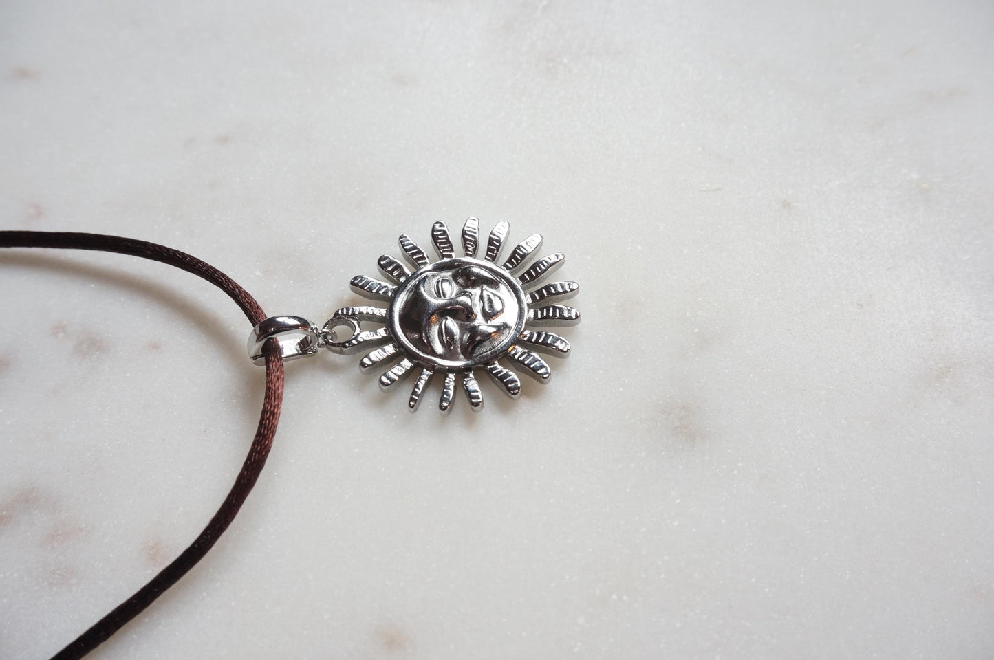 Gold/Silver Whimsical Sun Pendant Boho Sateen Cord Necklace