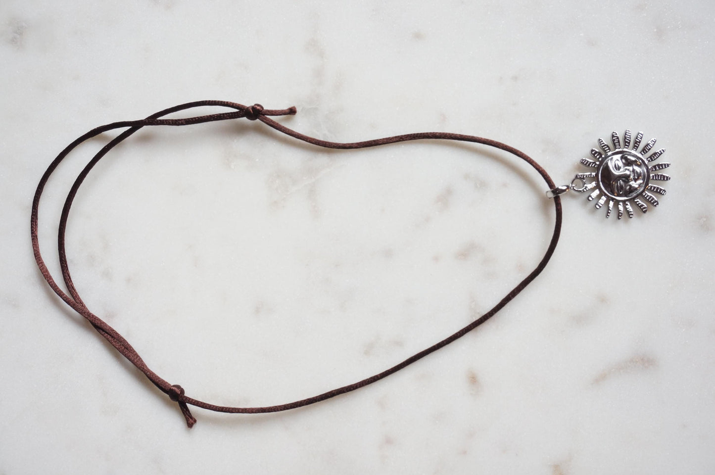 Gold/Silver Whimsical Sun Pendant Boho Sateen Cord Necklace
