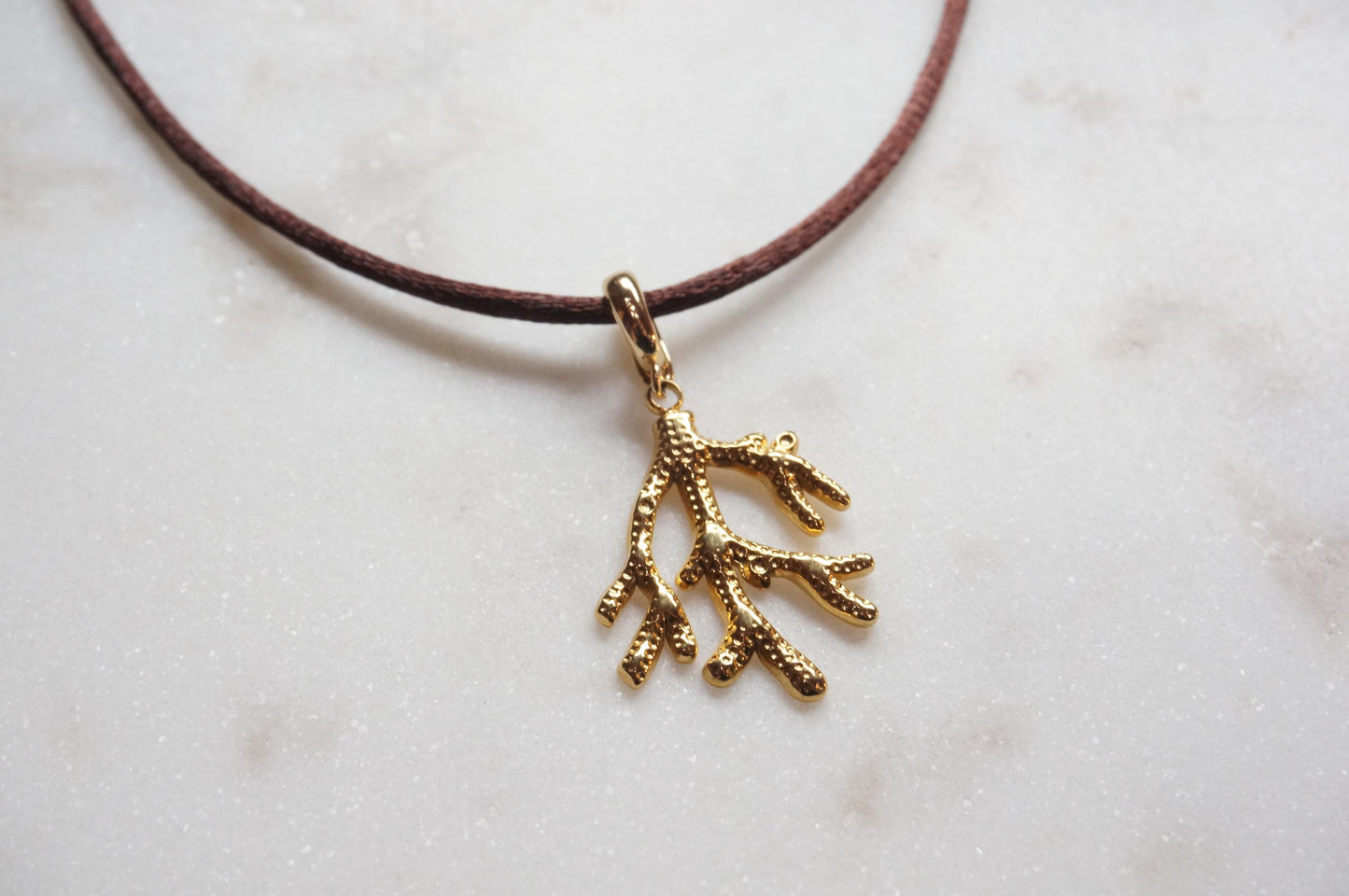 Coral Pendant Nylon Sateen Cord Necklace