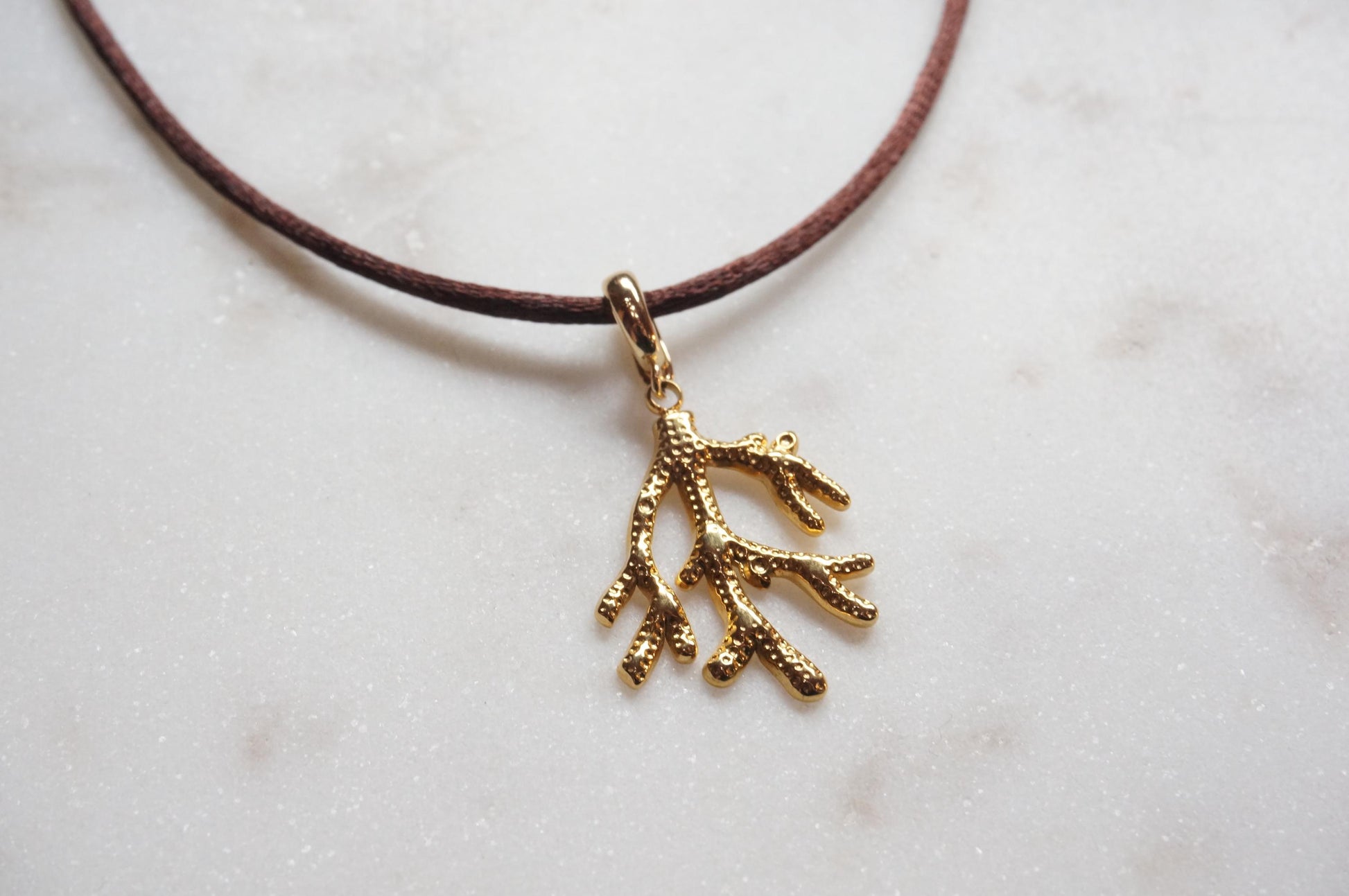 Coral Pendant Nylon Sateen Cord Necklace