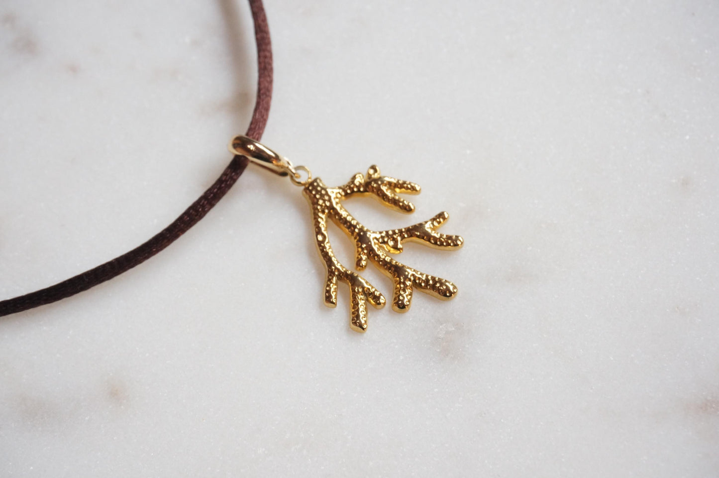 Coral Pendant Nylon Sateen Cord Necklace
