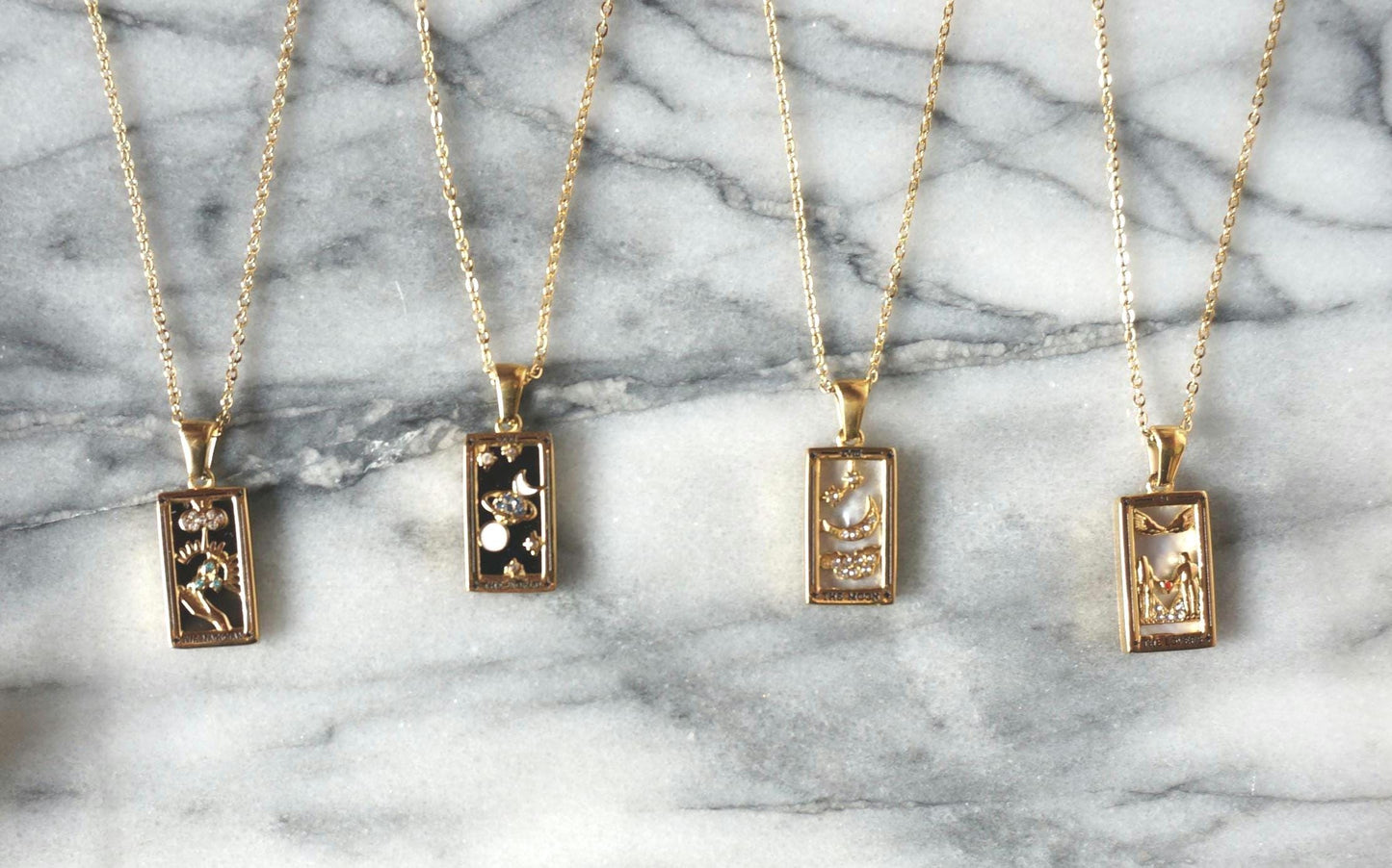 Gold Tarot Card Necklace / The Moon / The Lovers / The Magician / The World