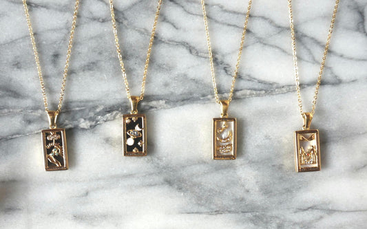Gold Tarot Card Necklace / The Moon / The Lovers / The Magician / The World
