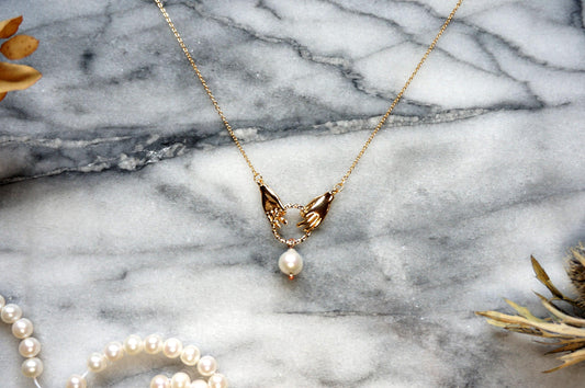 HAND-PICKED Teardrop Pearl and hands dainty necklace