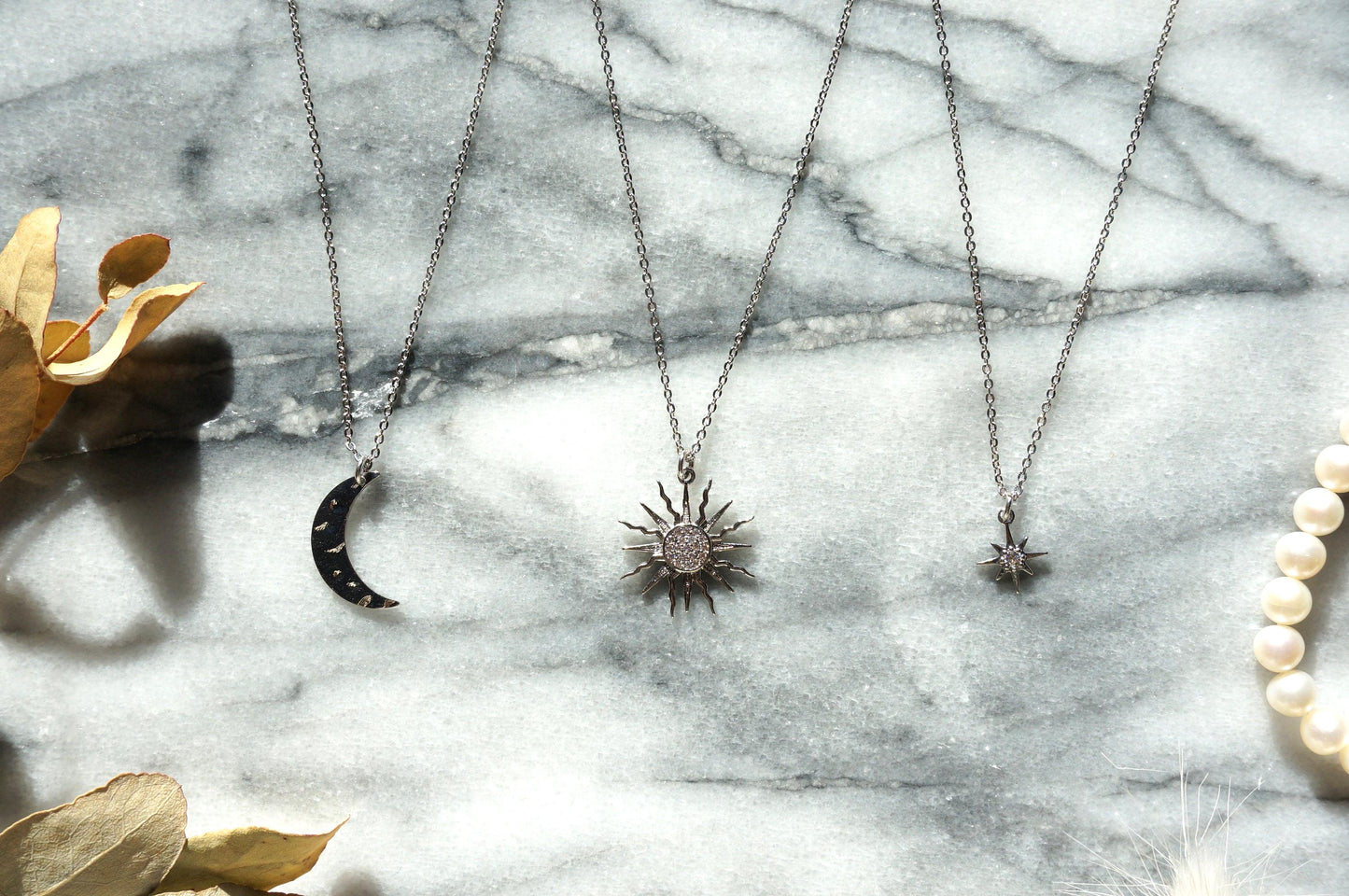 SOLSTICE Star / Sun / Moon Dainty Silver Necklaces