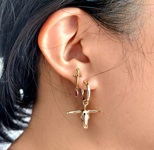 Gold Bull Skull Hoop Earrings