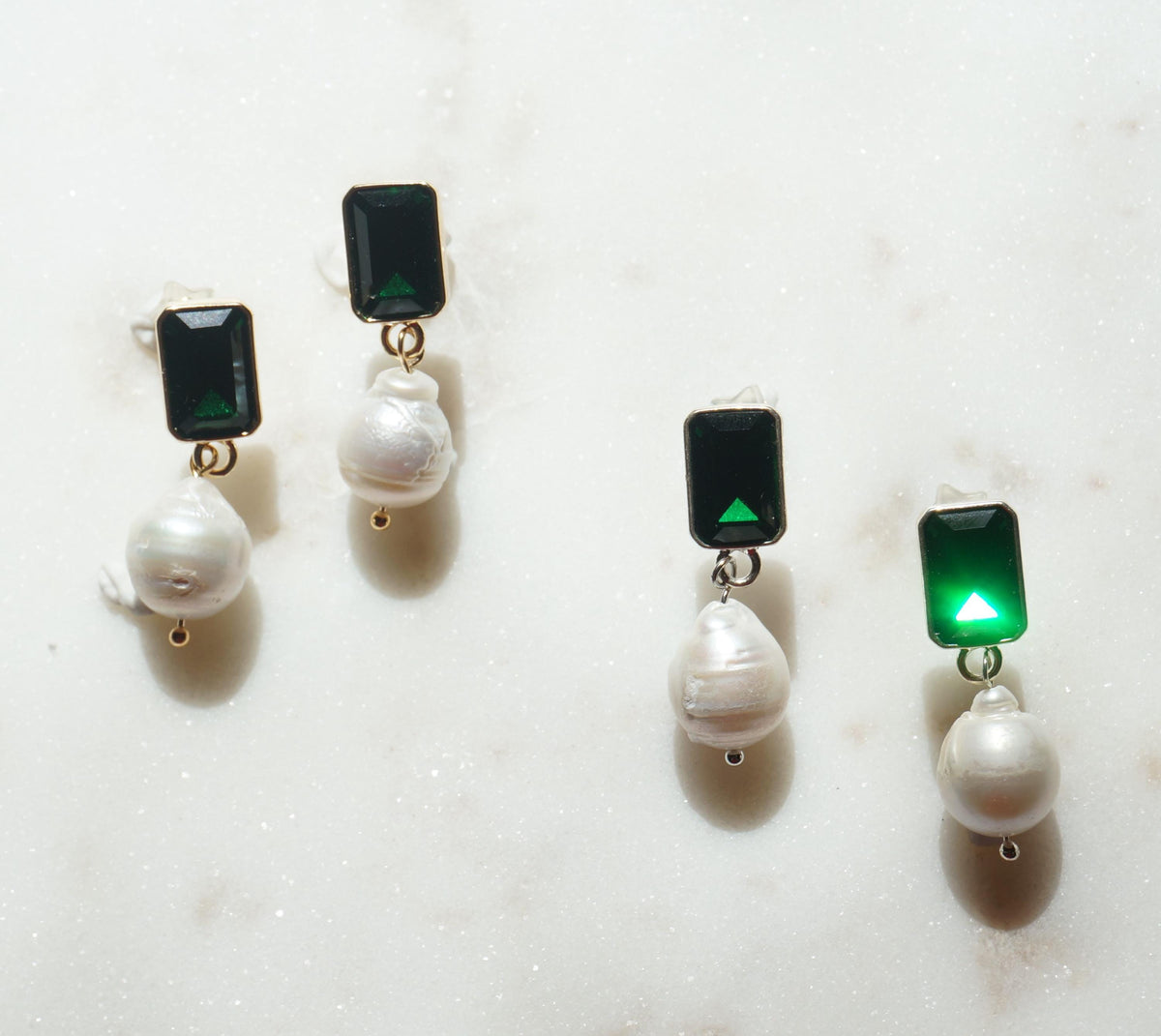 Green Gem Chunky Pearldrop Stud Earrings