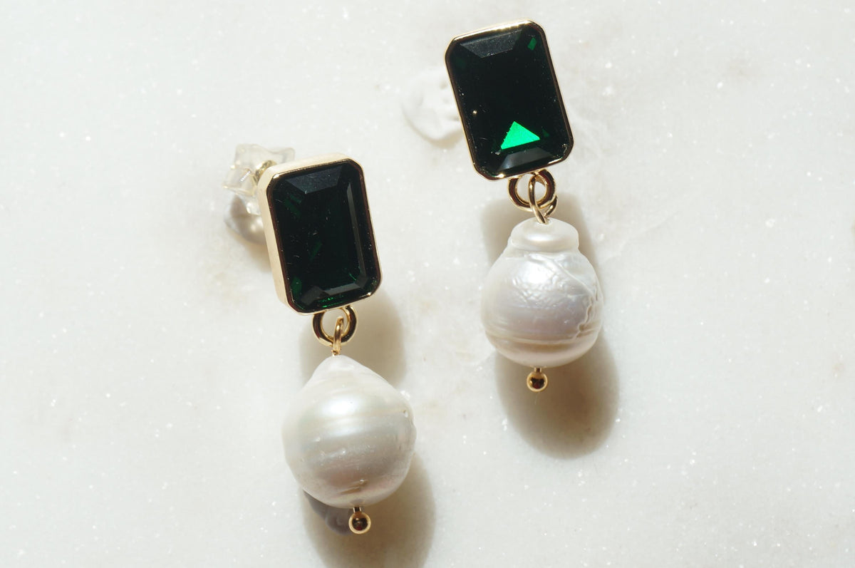 Green Gem Chunky Pearldrop Stud Earrings