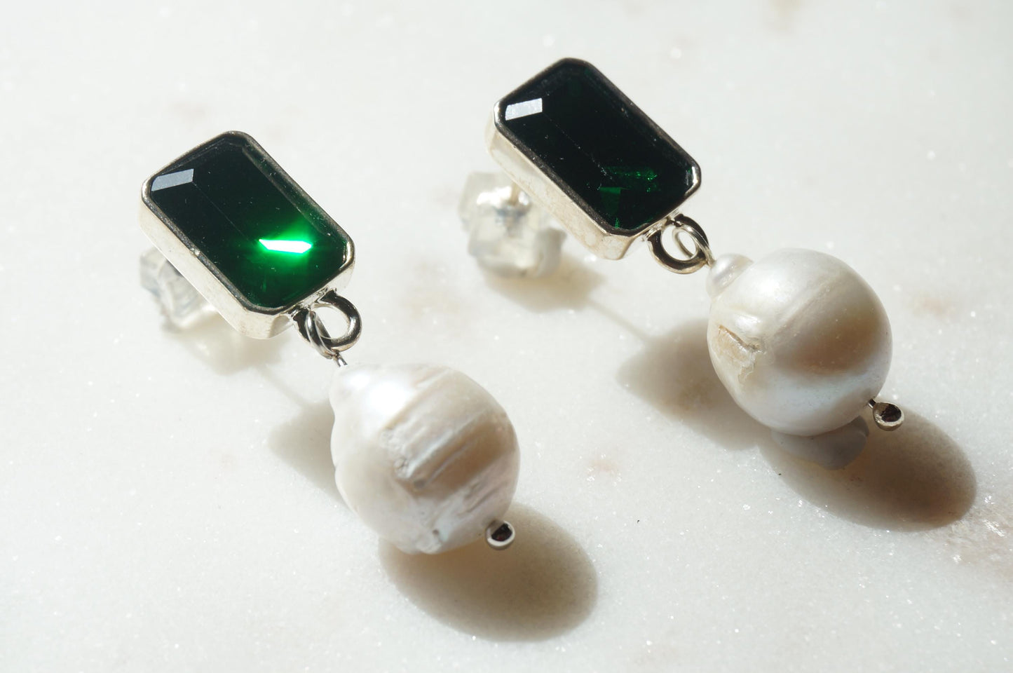 Green Gem Chunky Pearldrop Stud Earrings
