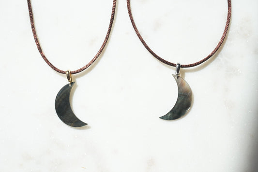 Pearl Crescent Moon Boho Sateen Cord Necklace