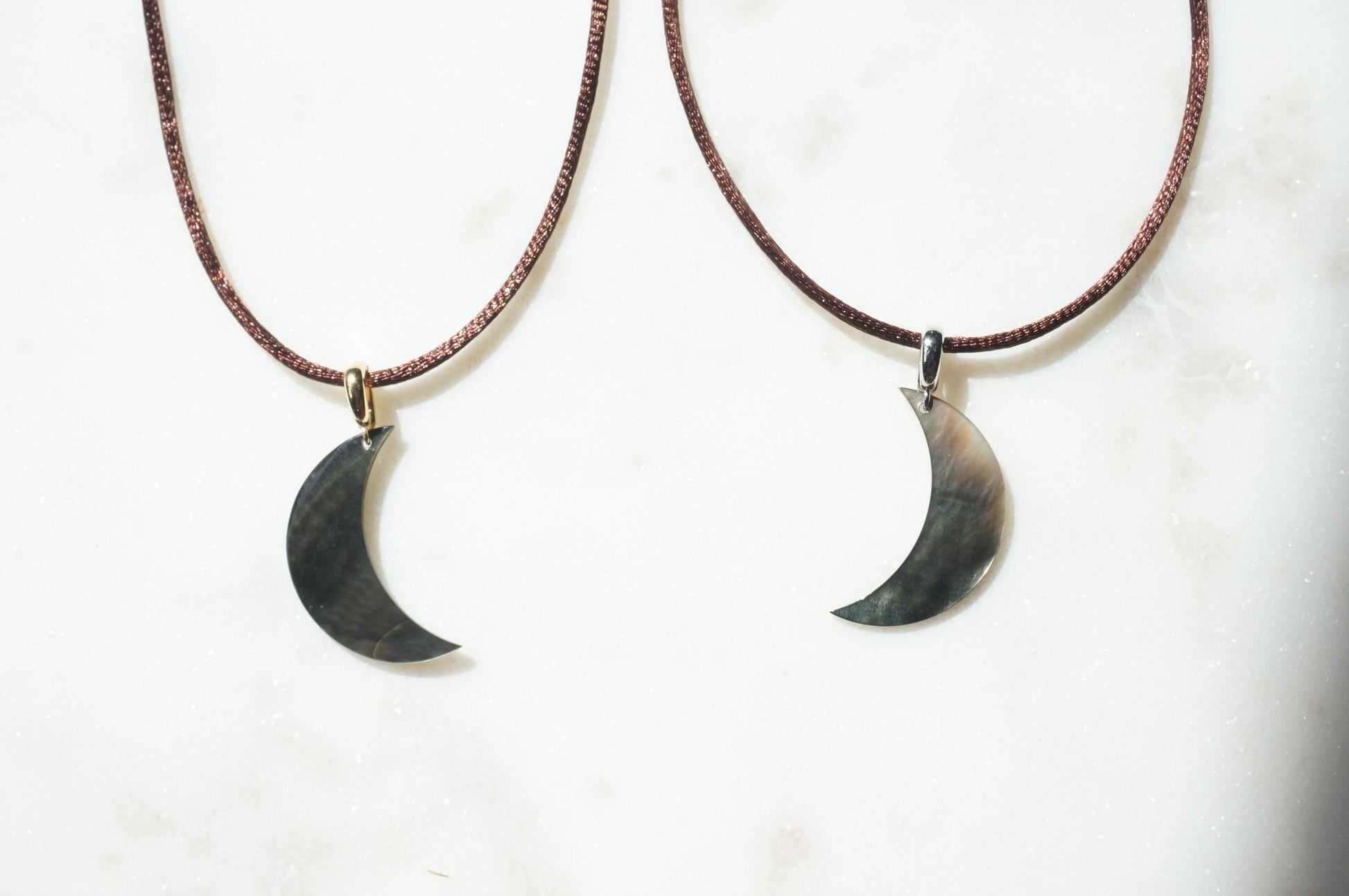 Pearl Crescent Moon Boho Sateen Cord Necklace