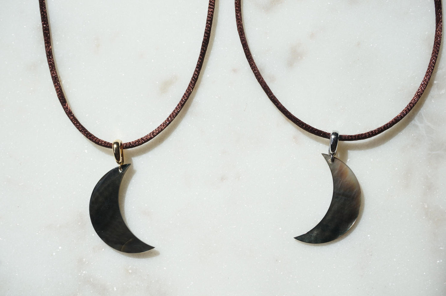 Pearl Crescent Moon Boho Sateen Cord Necklace