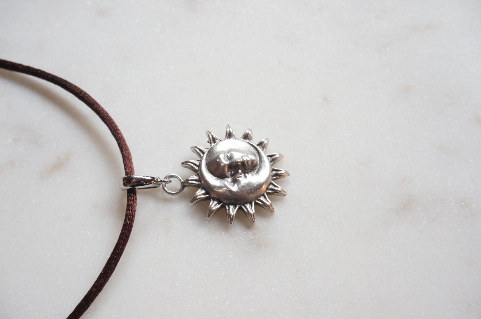 Gold/Silver Sun and Moon Pendant Boho Sateen Cord Necklace