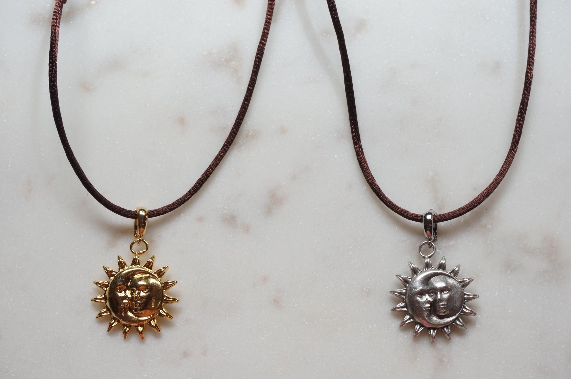 Gold/Silver Sun and Moon Pendant Boho Sateen Cord Necklace