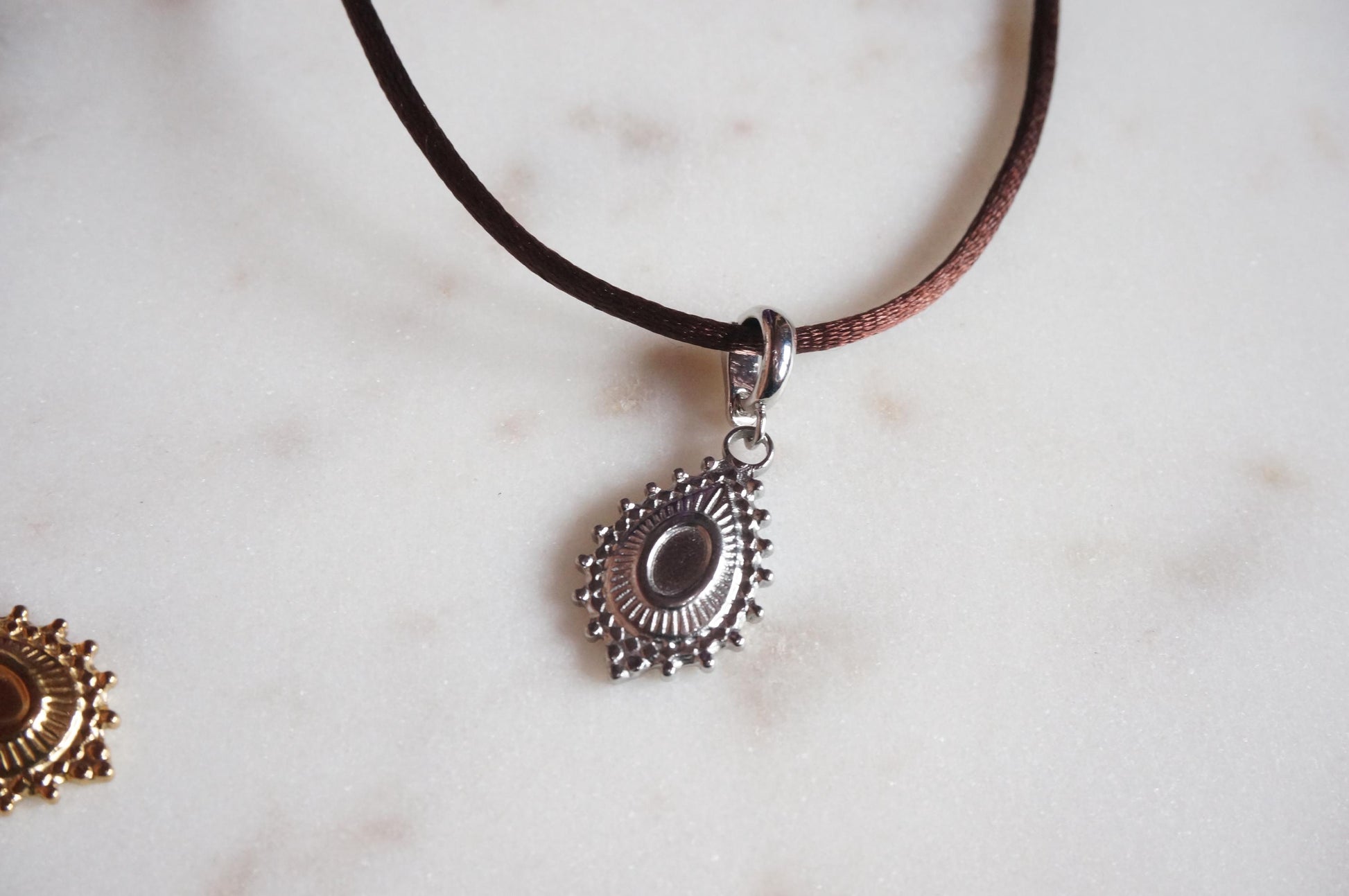 Gold/Silver Tear Drop Pendant Boho Sateen Cord Necklace Necklace