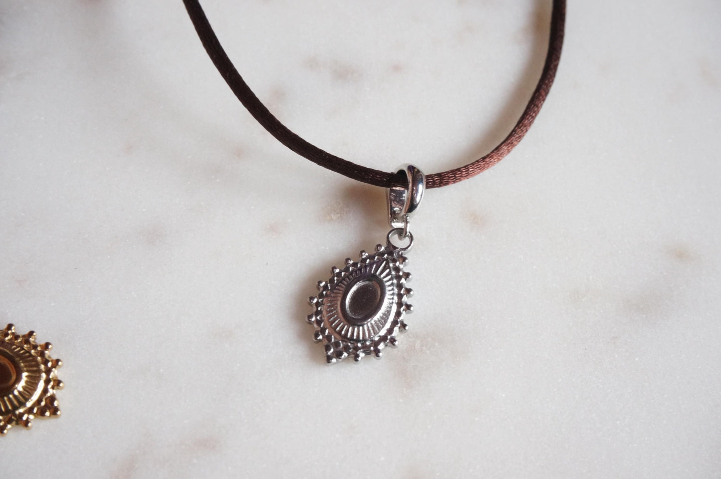 Gold/Silver Tear Drop Pendant Boho Sateen Cord Necklace Necklace