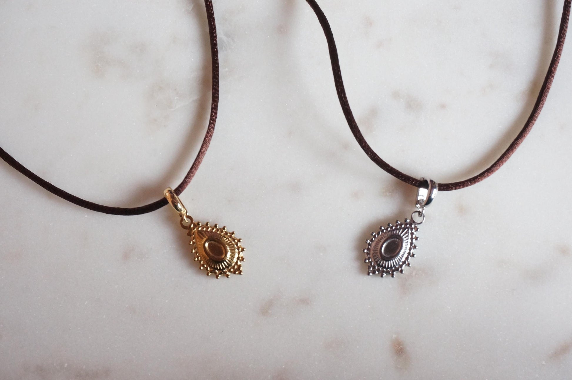 Gold/Silver Tear Drop Pendant Boho Sateen Cord Necklace Necklace