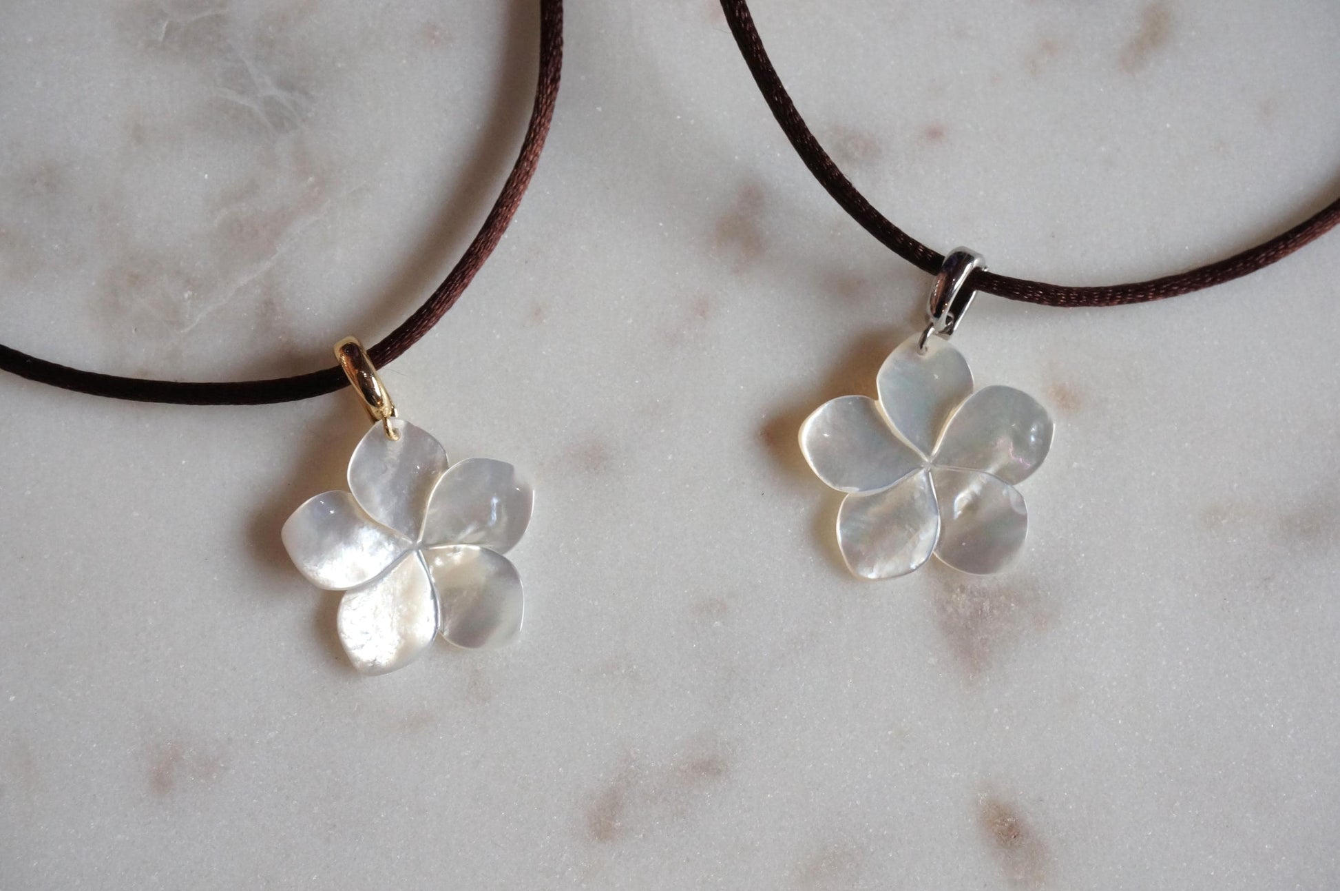 Pearl Hibiscus Pendant Nylon Sateen Cord Necklace