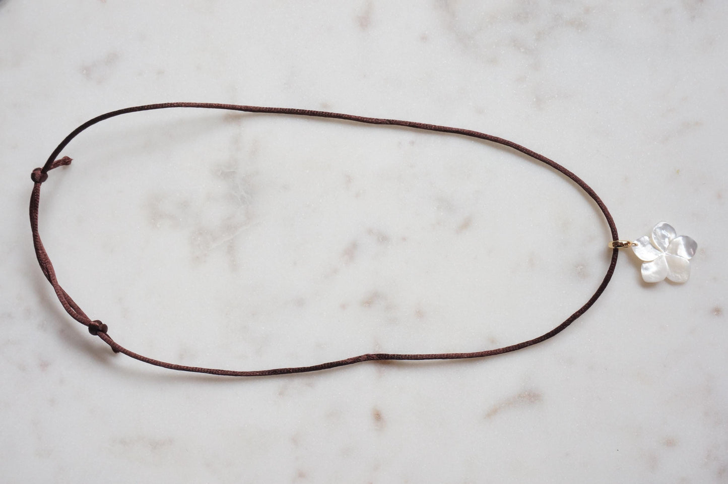 Pearl Hibiscus Pendant Nylon Sateen Cord Necklace