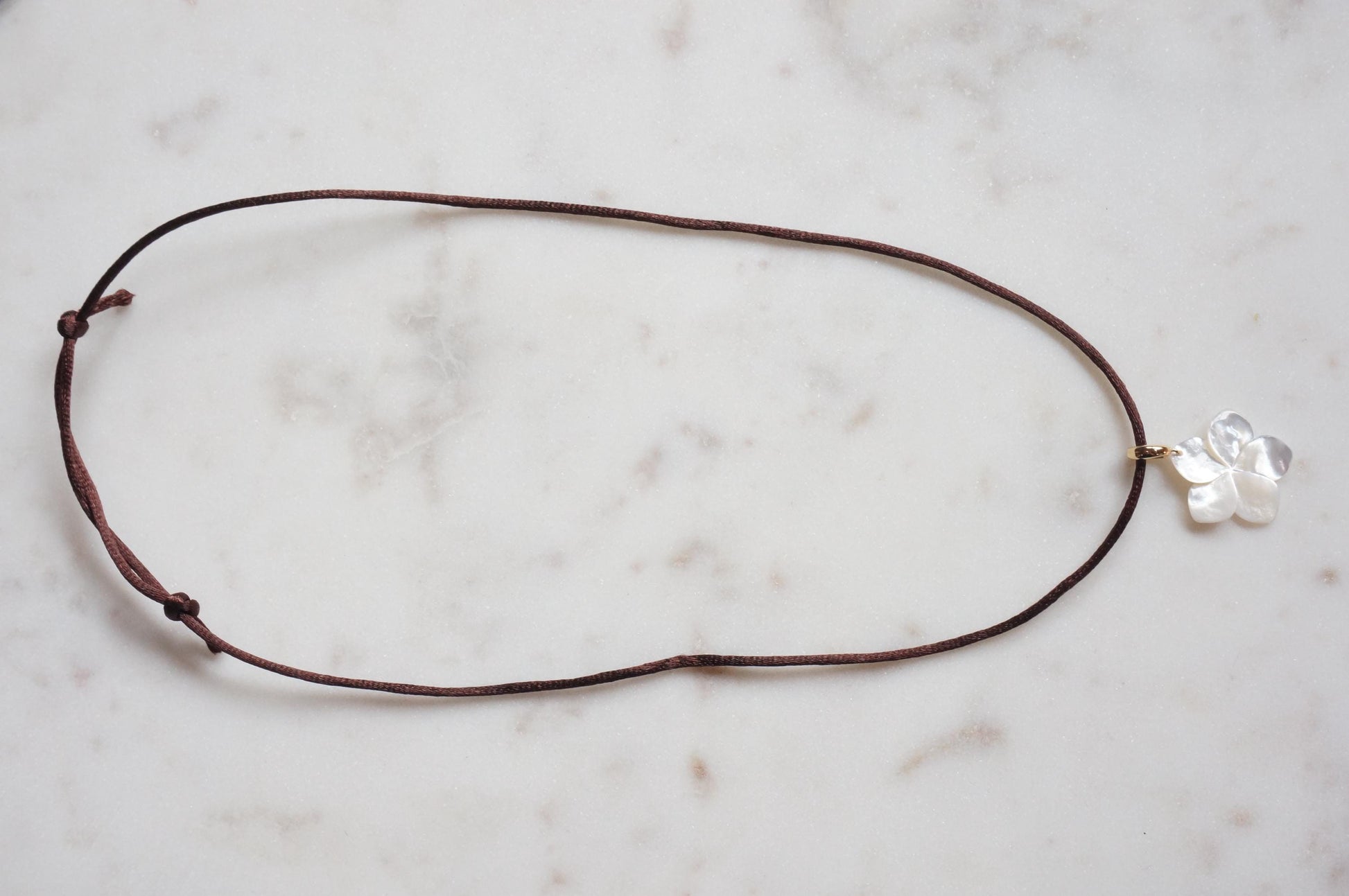 Pearl Hibiscus Pendant Nylon Sateen Cord Necklace