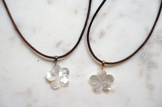 Pearl Hibiscus Pendant Nylon Sateen Cord Necklace