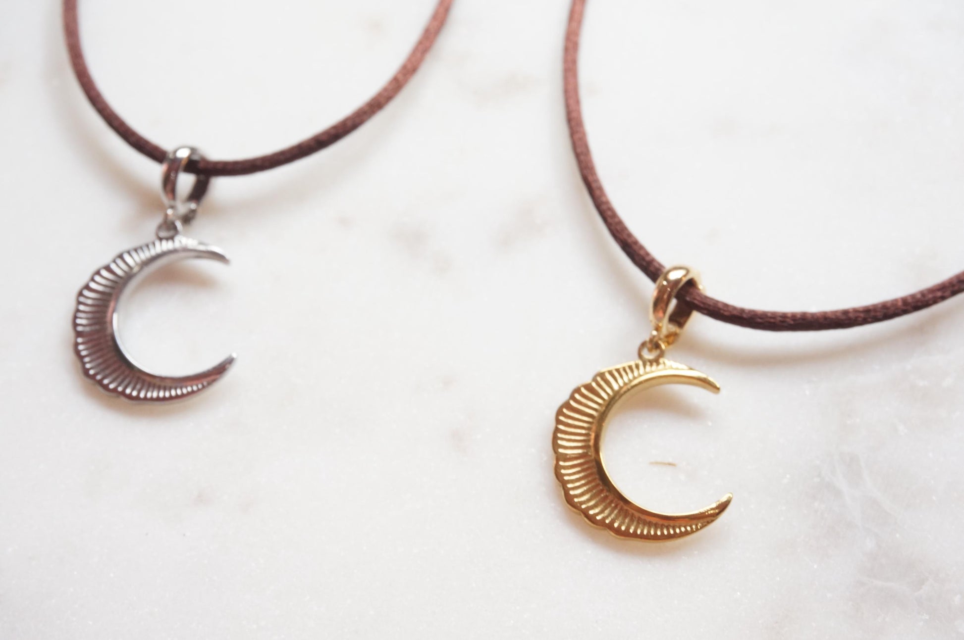 Gold/Silver Crescent Moon Boho Sateen Cord Necklace