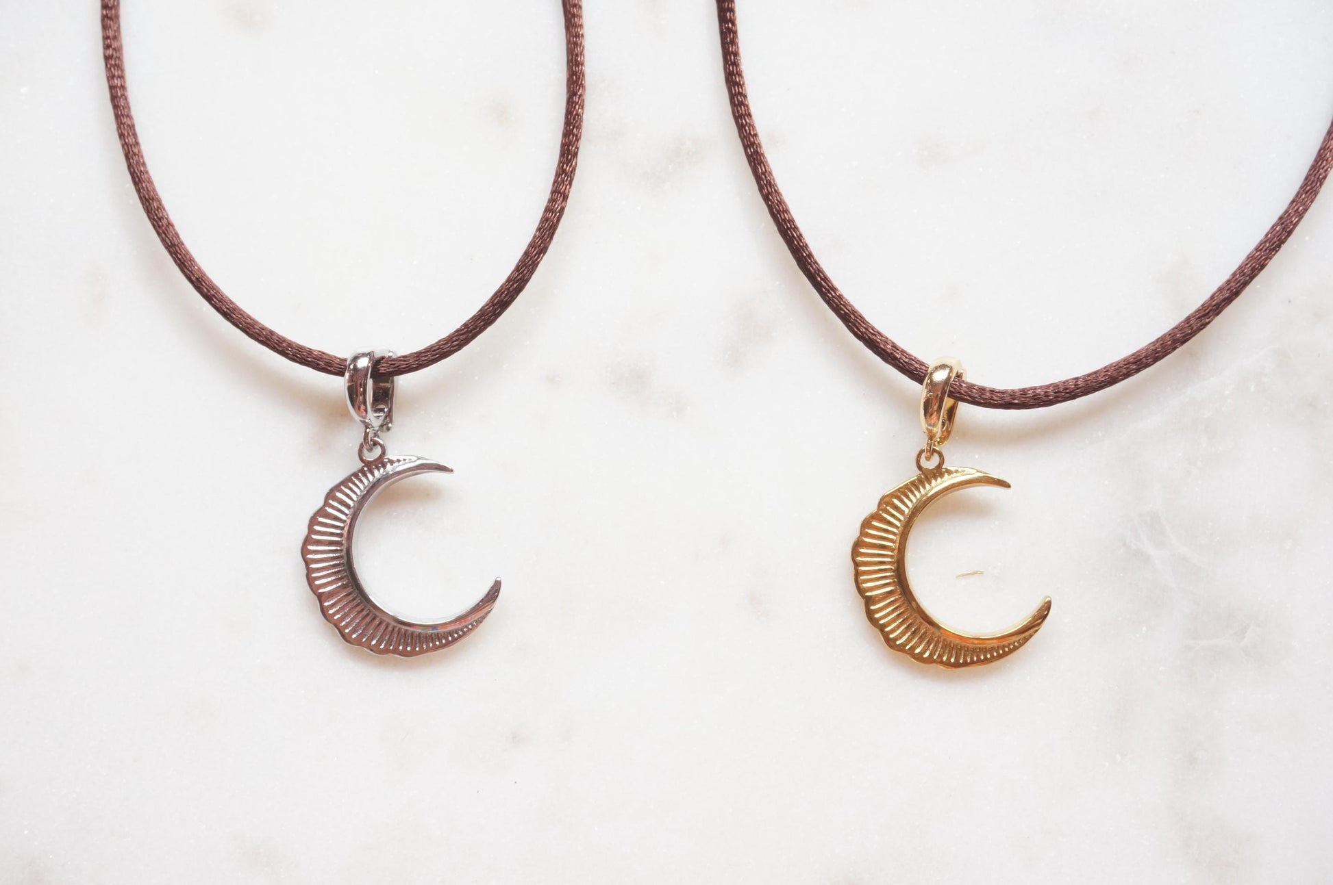 Gold/Silver Crescent Moon Boho Sateen Cord Necklace