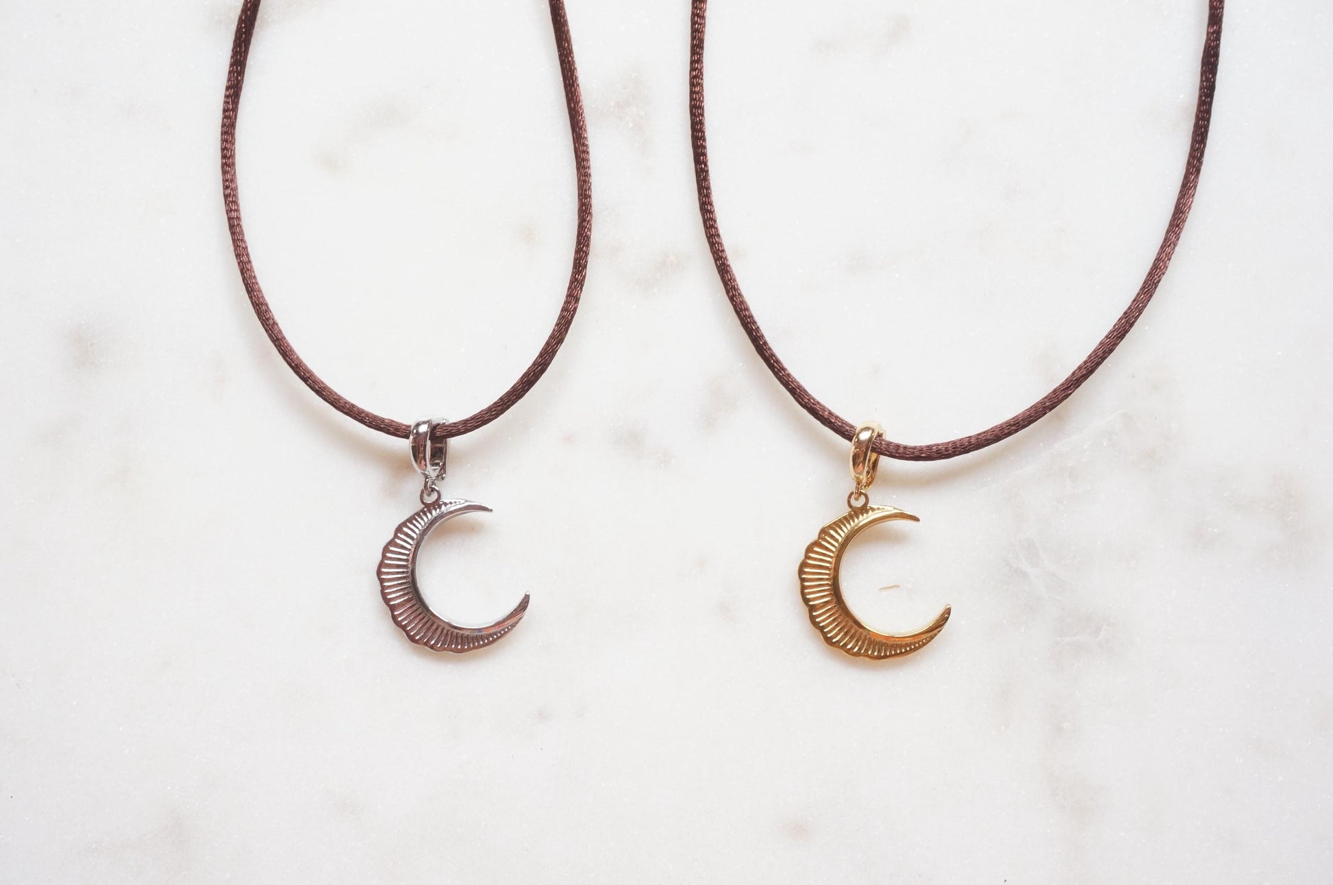 Gold/Silver Crescent Moon Boho Sateen Cord Necklace