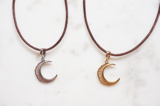 Gold/Silver Crescent Moon Boho Sateen Cord Necklace