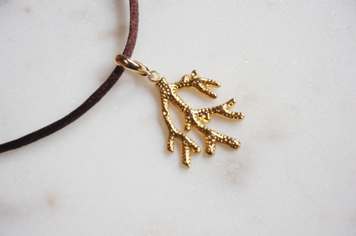 Coral Pendant Nylon Sateen Cord Necklace