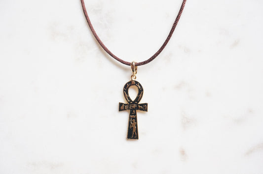 Black Ankh Boho Sateen Cord Necklace