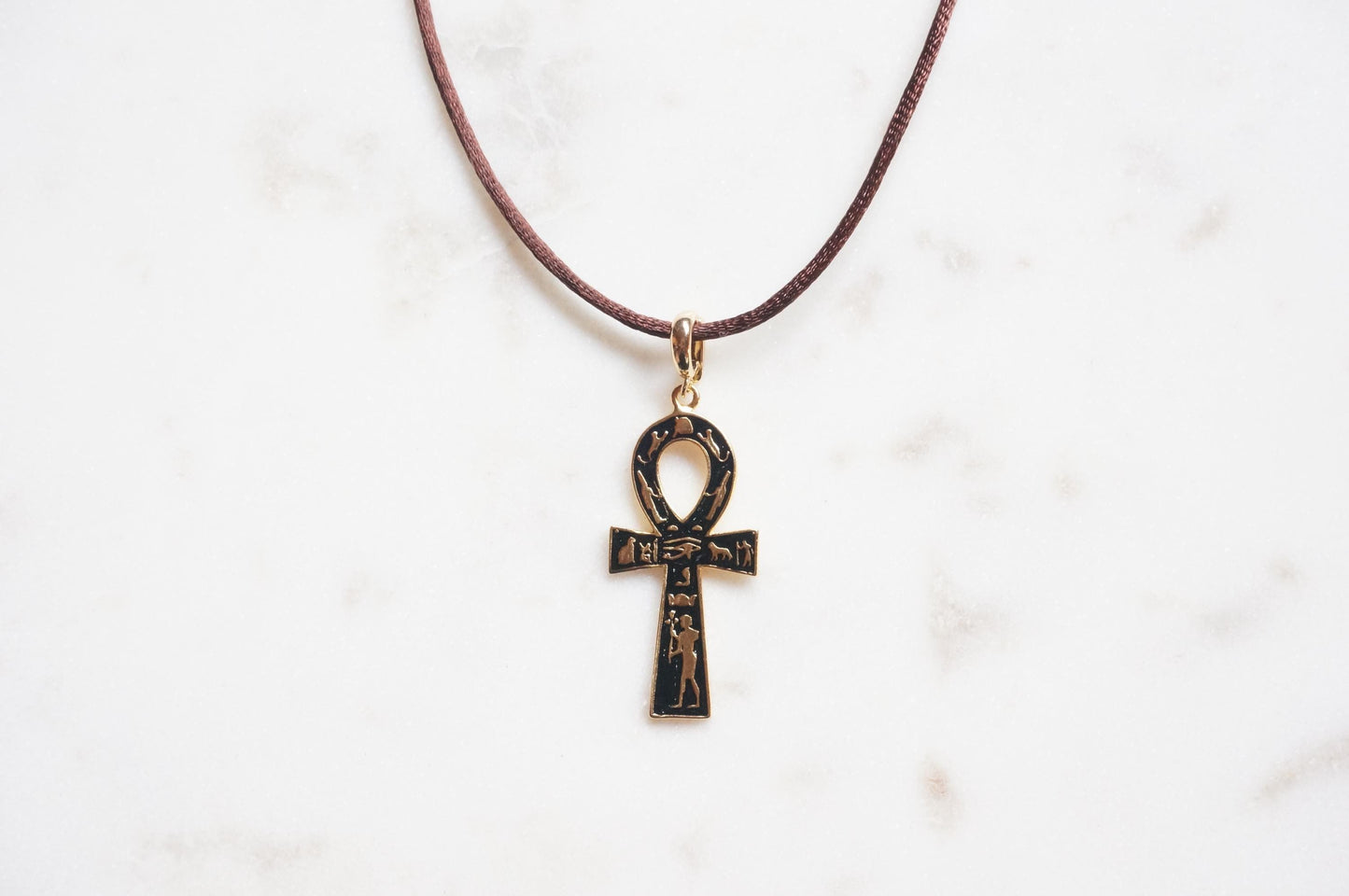 Black Ankh Boho Sateen Cord Necklace