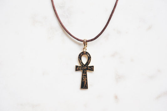Black Ankh Boho Sateen Cord Necklace