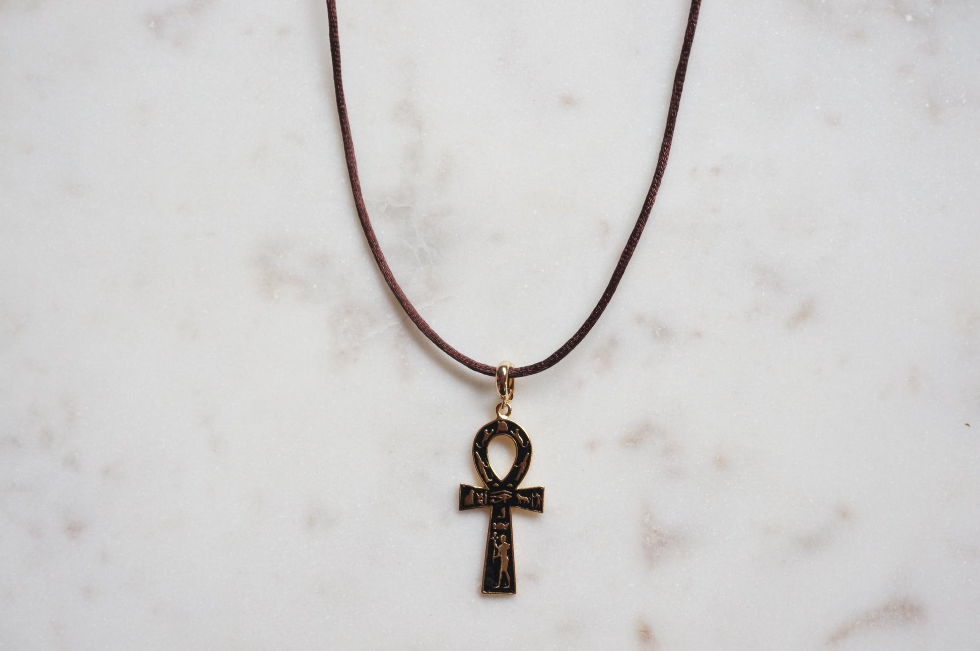 Black Ankh Boho Sateen Cord Necklace