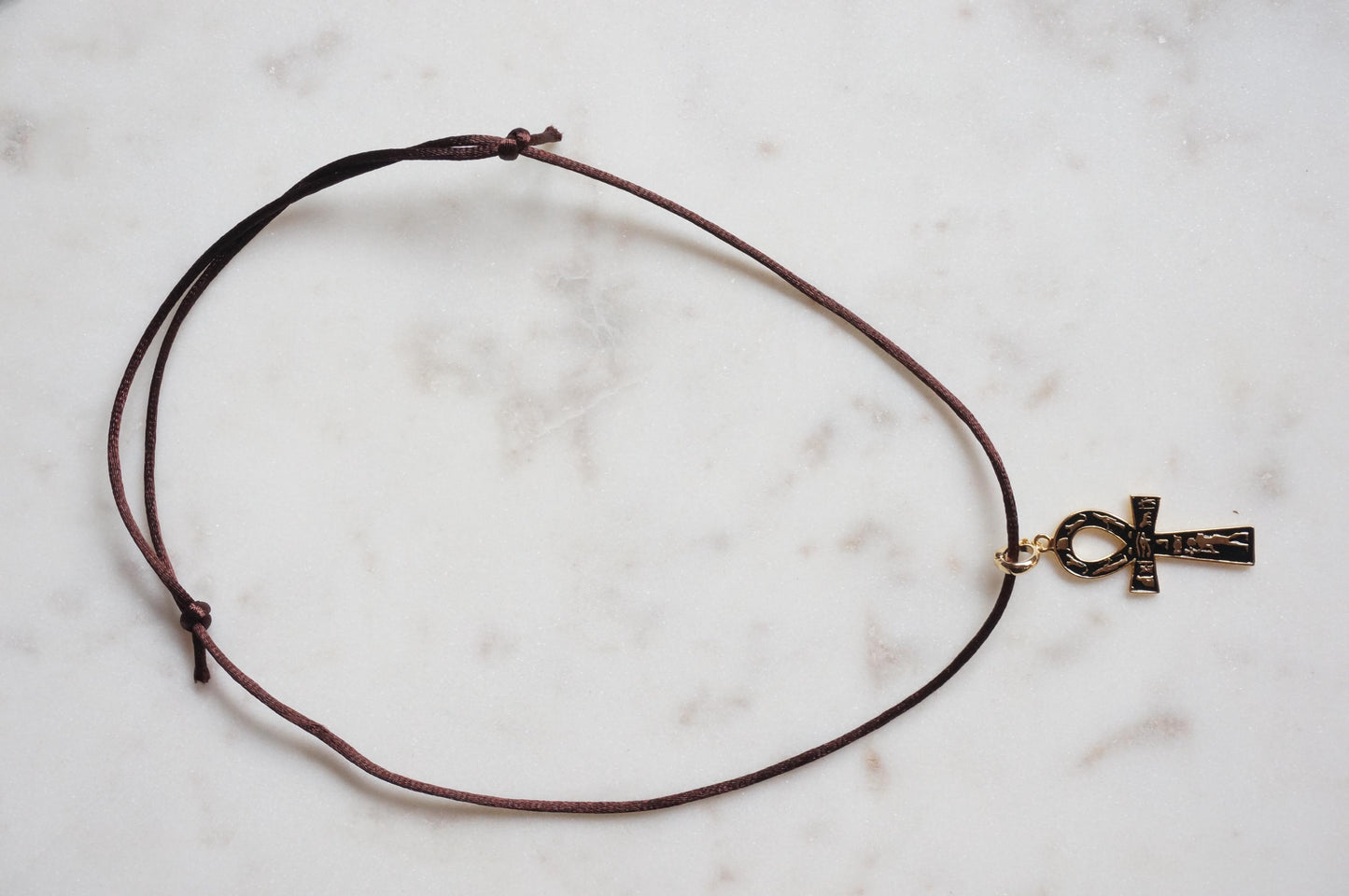 Black Ankh Boho Sateen Cord Necklace