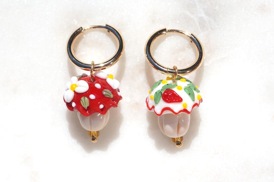 Mushroom Cupcake Hoop Earrings
