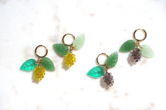 Leafy Grapes Huggie Earrings