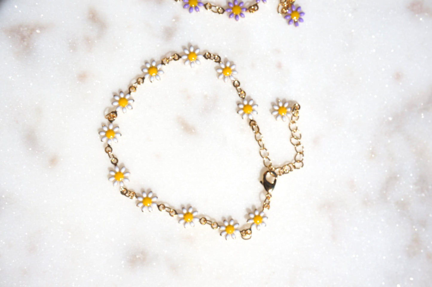 Daisy Chain Gold Bracelet / White/Pink/Purple