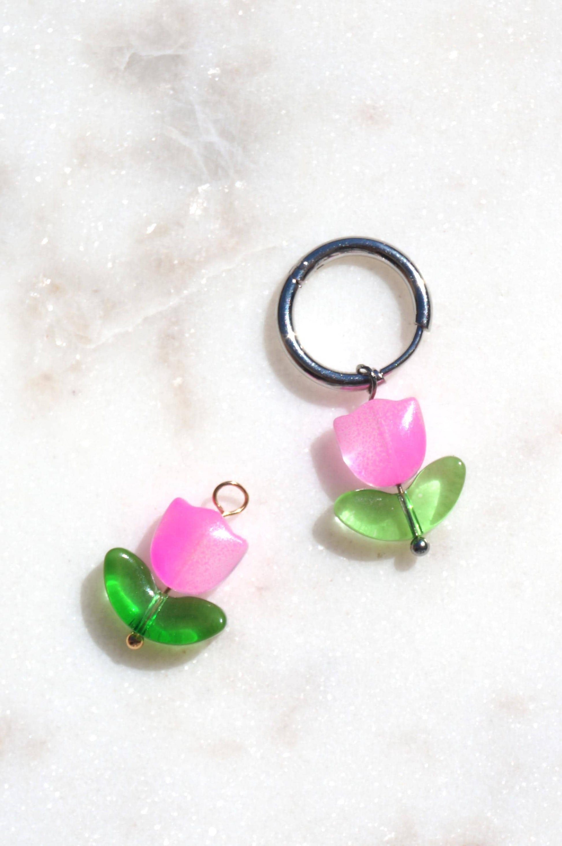 Flowers and Freshwater Pearl Hoop Earring Set