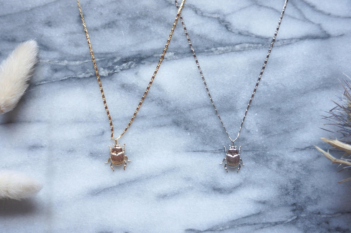SCARAB Dainty Gold / Silver Beetle Necklace / Egyptian Style Necklace