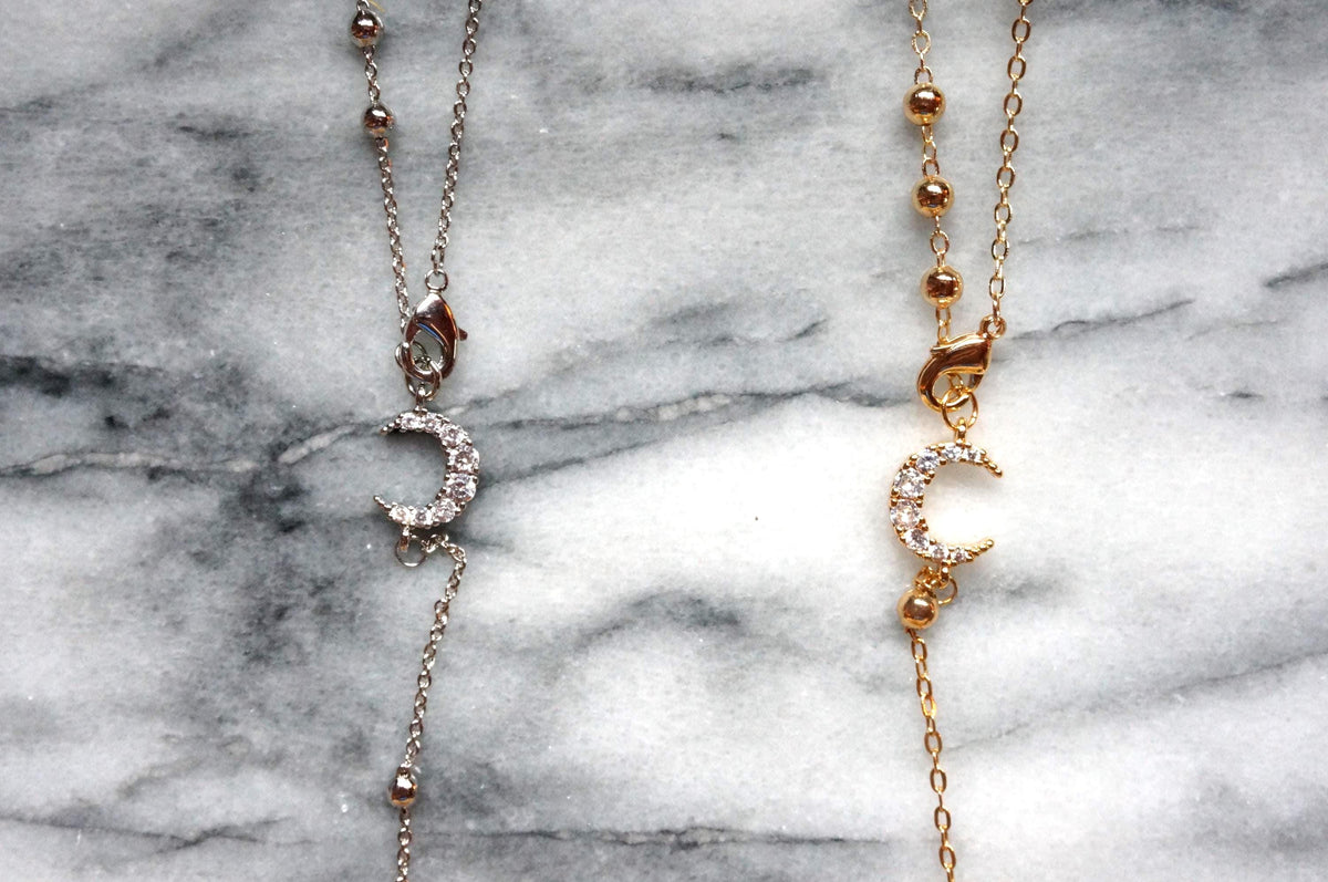 Snake Ankh and Moon Gold/Silver Rosary Style Necklace / Cross Necklace