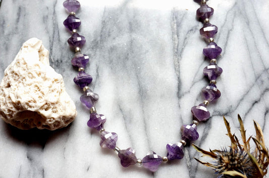 Semi-precious Stone Clover Bead Strand Necklaces / Green, Brown, Purple Stone Bead Necklaces