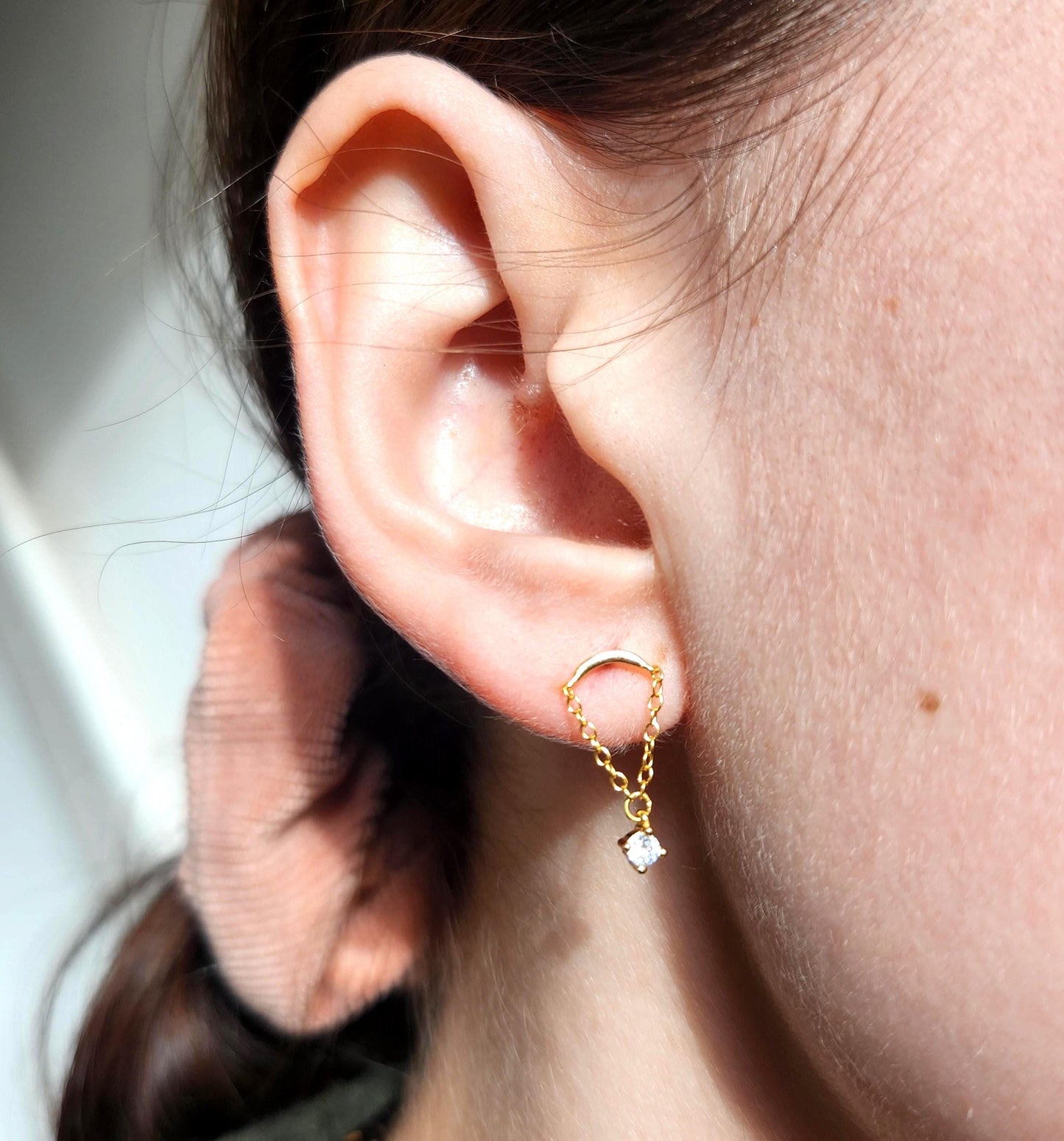925 Sterling Silver gold / Silver Gem Dangle Flat Back Studs / Bar