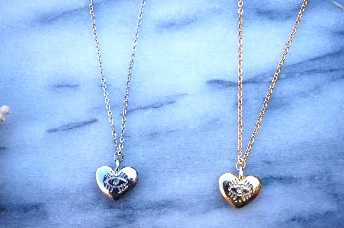 Evil Eye Heart Dainty Pendant Necklace Gold/Silver