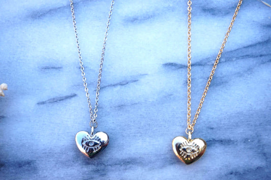 Evil Eye Heart Dainty Pendant Necklace Gold/Silver