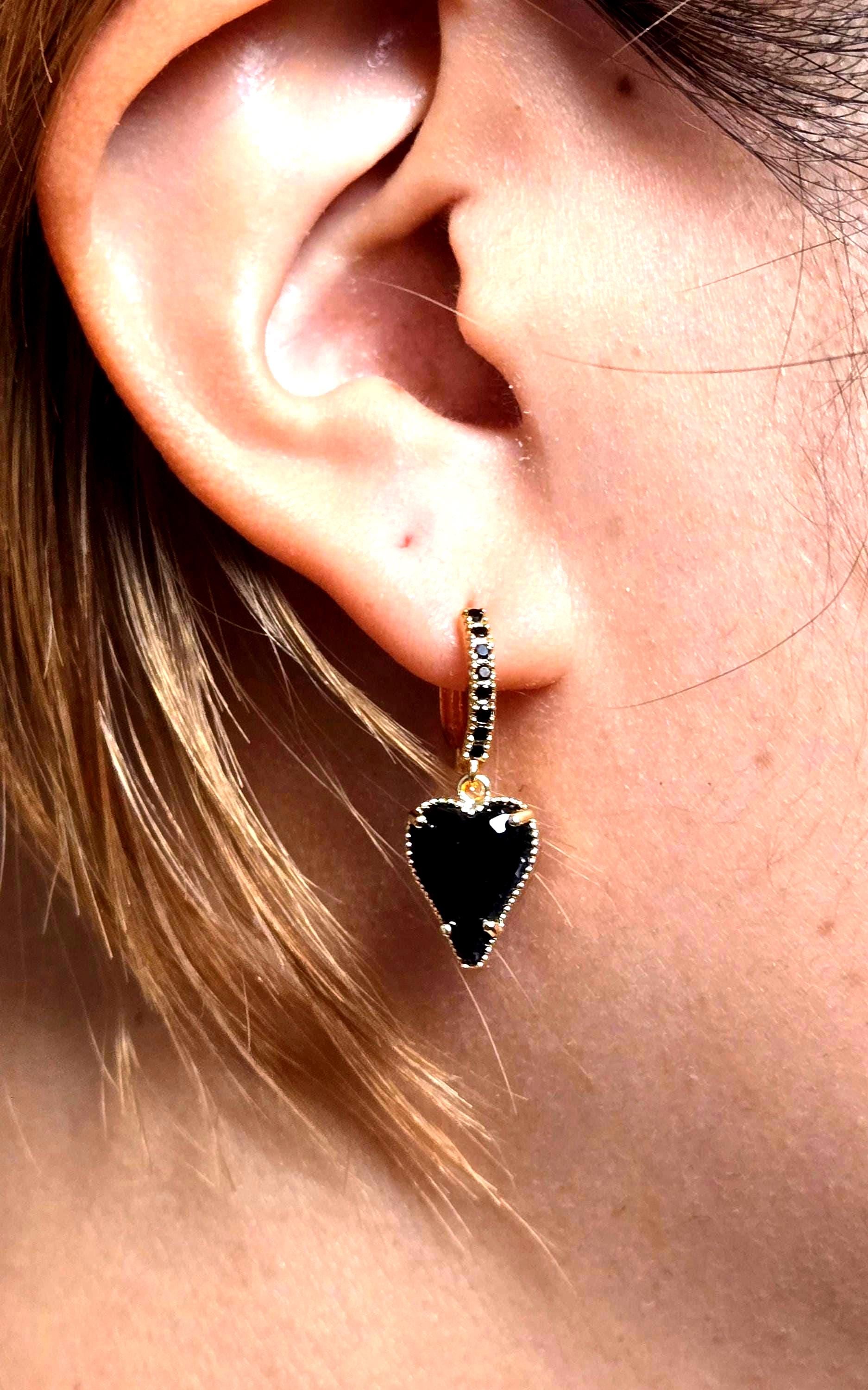 ALICE Black/Red Heart Hoop Earrings/Huggies